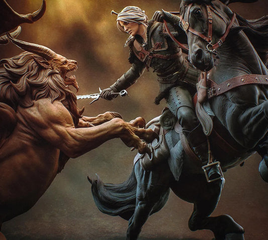 Estátua Colecionador - Ciri vs Manticore