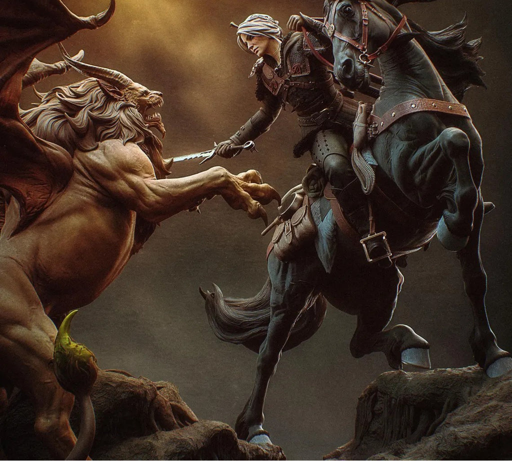 Estátua Colecionador - Ciri vs Manticore