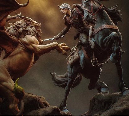 Estátua Colecionador - Ciri vs Manticore