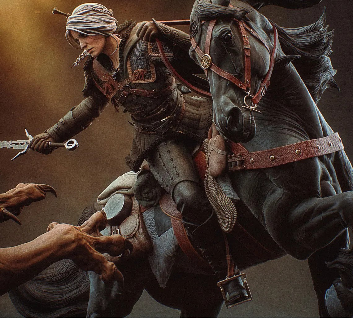 Estátua Colecionador - Ciri vs Manticore