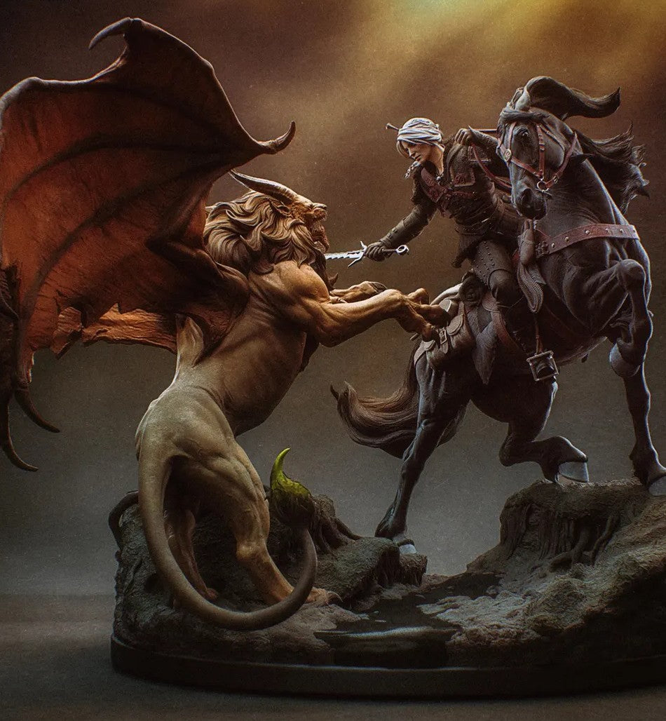 Estátua Colecionador - Ciri vs Manticore