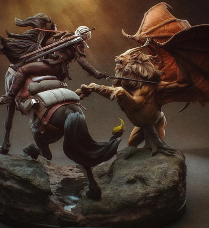 Estátua Colecionador - Ciri vs Manticore