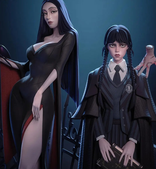 Estátua Colecionador - Wednesday & Morticia - A Família Addams
