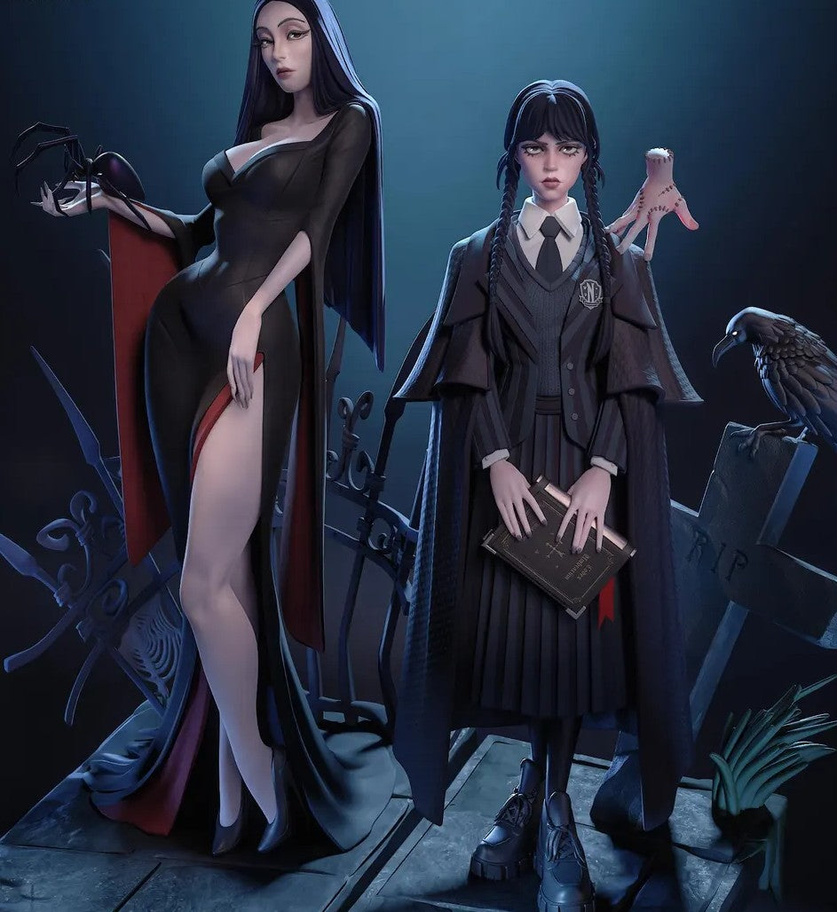 Estátua Colecionador - Wednesday & Morticia - A Família Addams