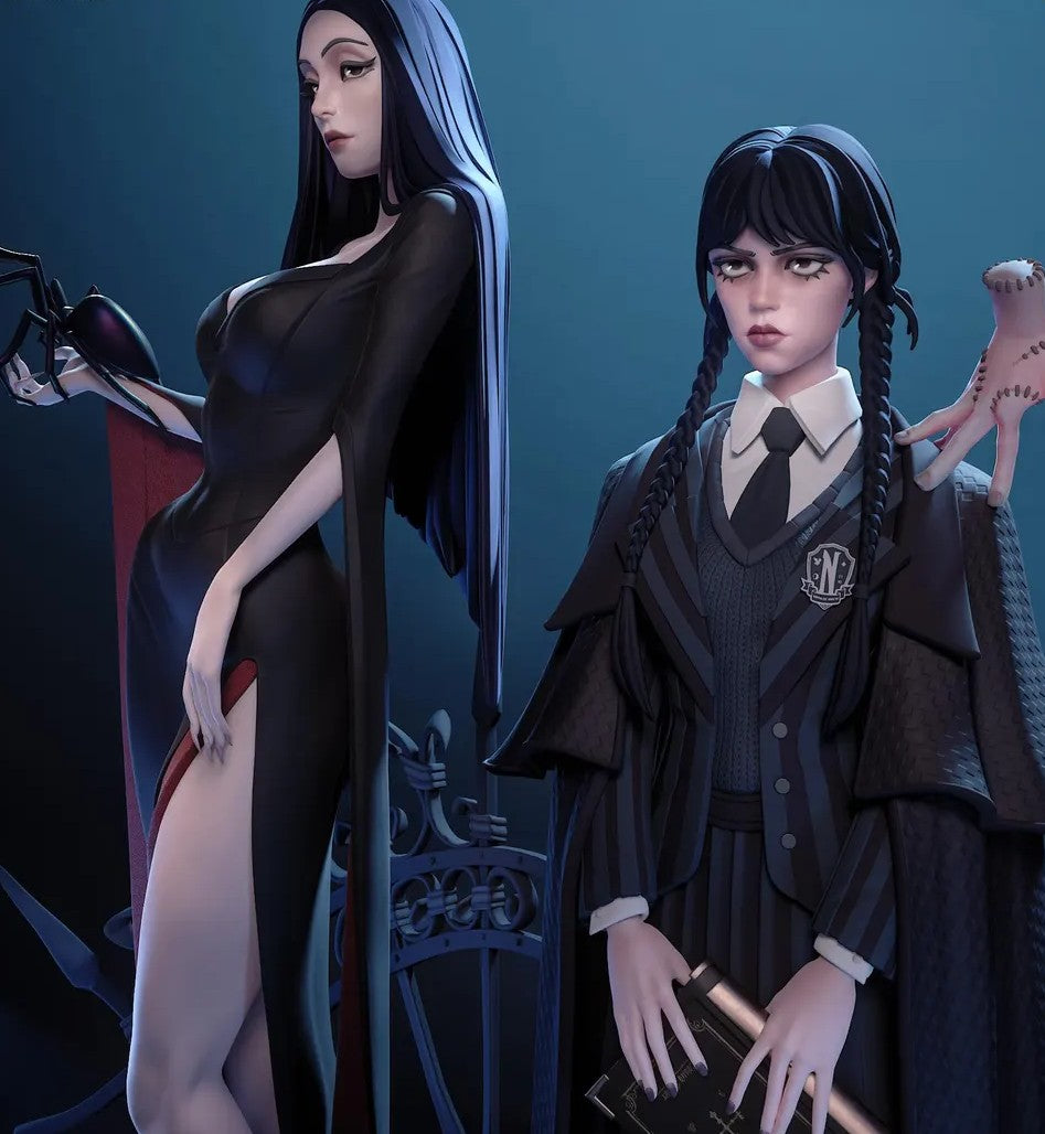 Estátua Colecionador - Wednesday & Morticia - A Família Addams