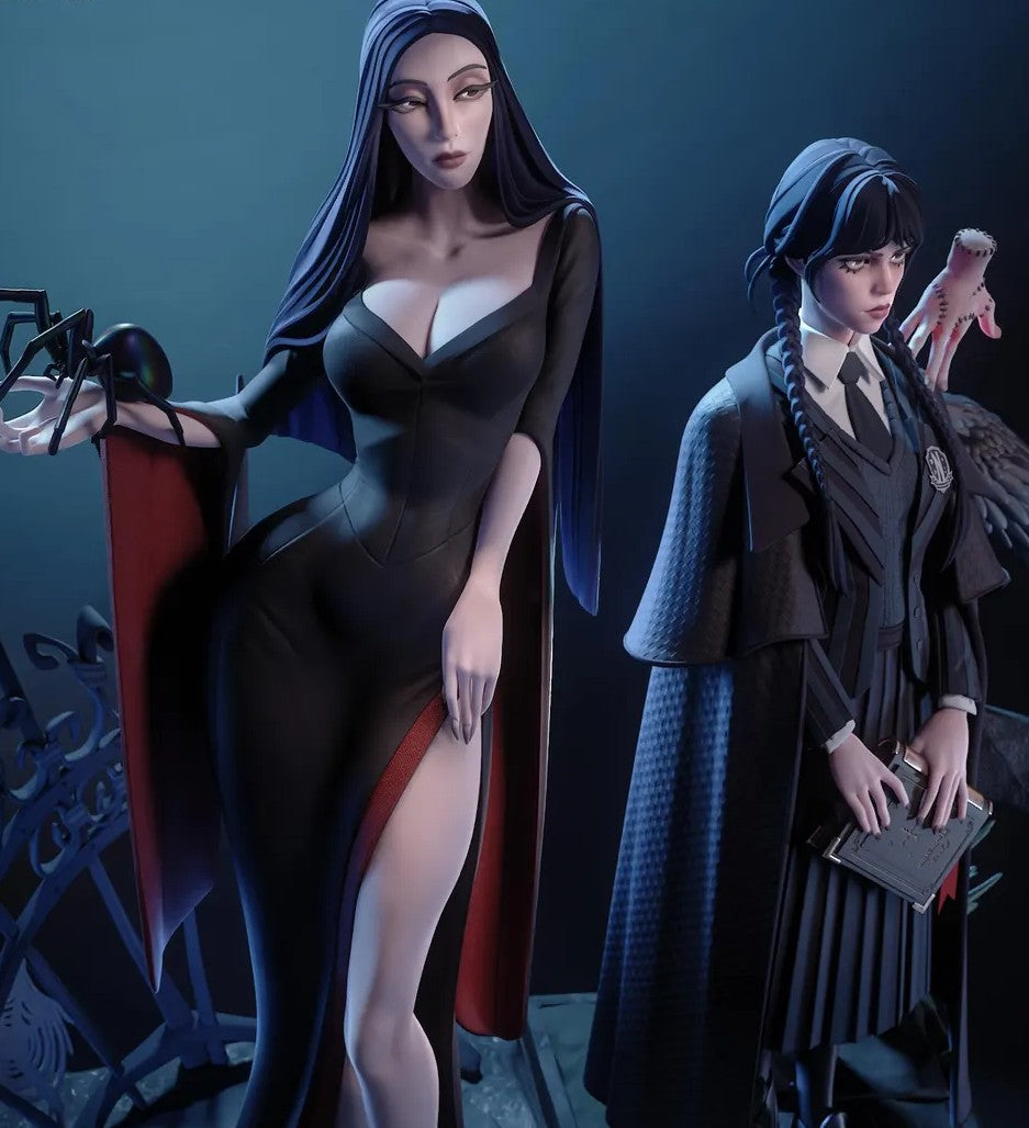Estátua Colecionador - Wednesday & Morticia - A Família Addams