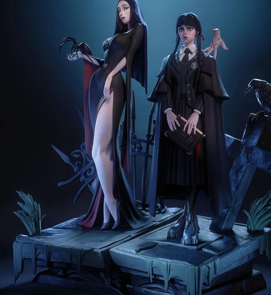 Estátua Colecionador - Wednesday & Morticia - A Família Addams