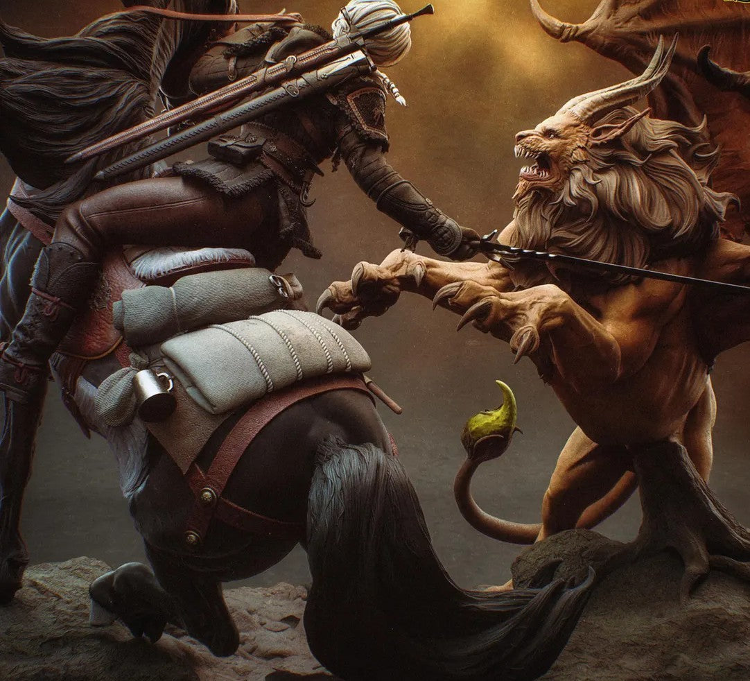 Estátua Colecionador - Ciri vs Manticore