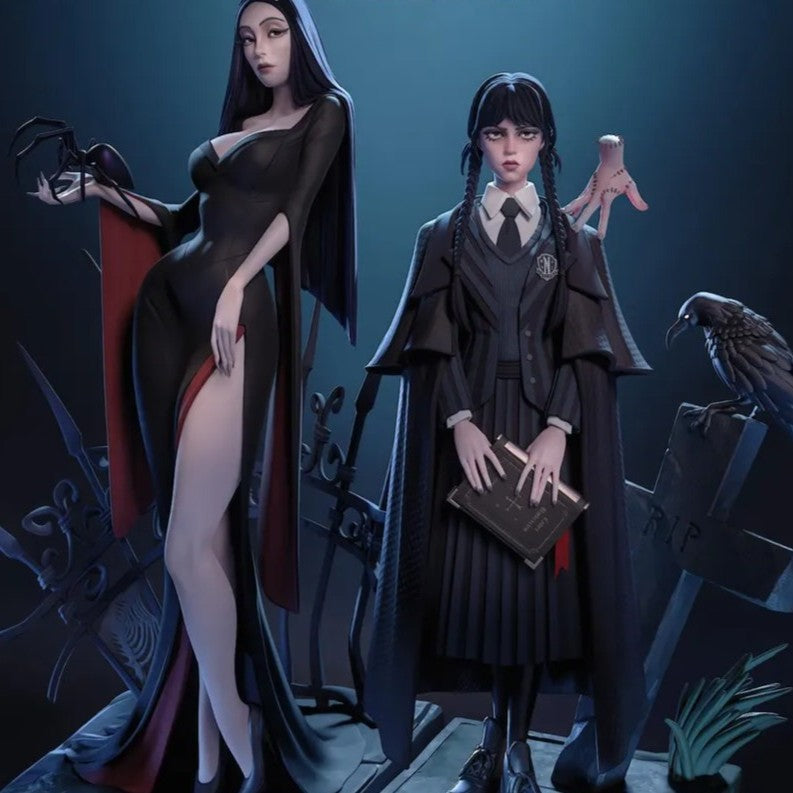 Estátua Colecionador - Wednesday & Morticia - A Família Addams